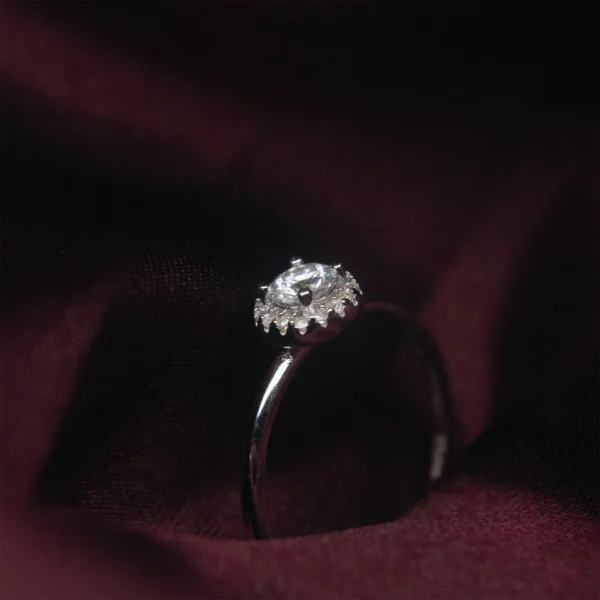 Platinum Round Bun, Moissanite Diamond Ring