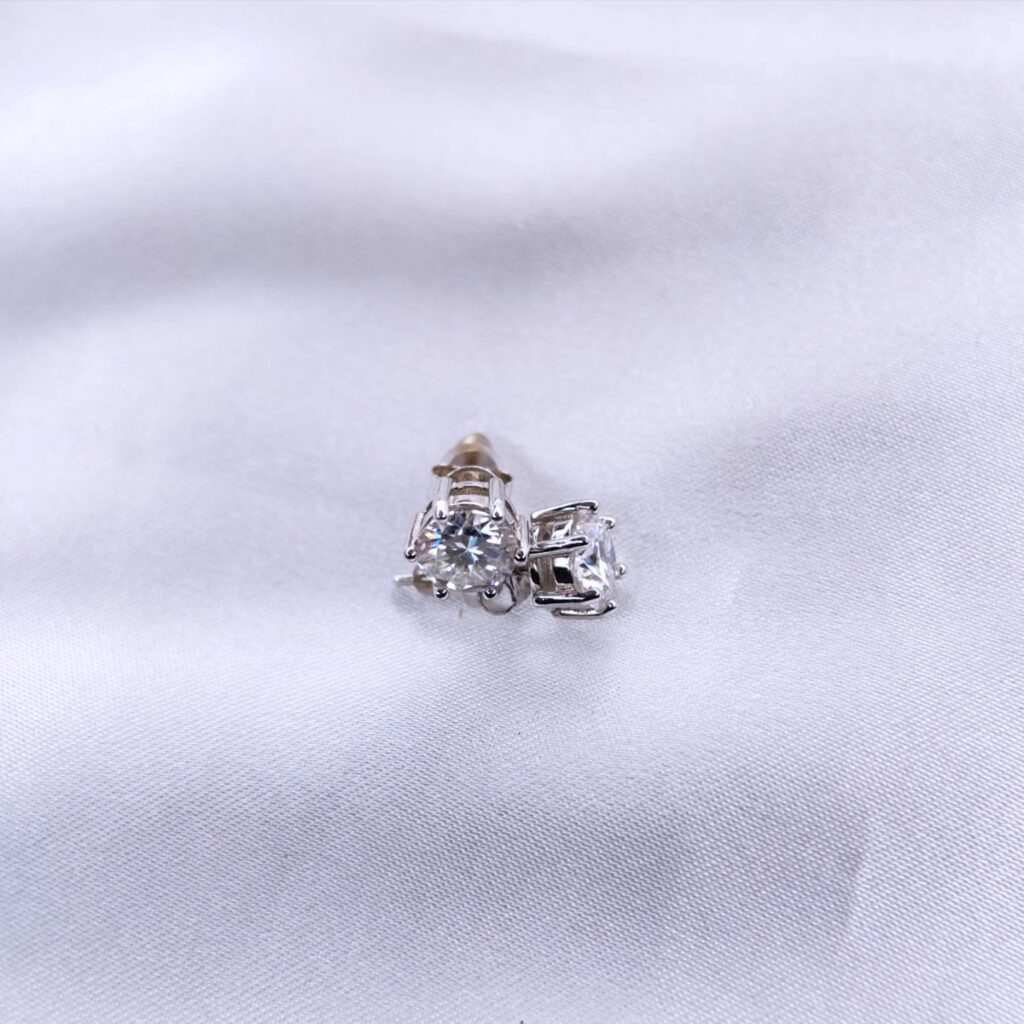 Six-Prong Round Moissanite Stud Earrings - 1ct each, Butterfly Push- VIZE062