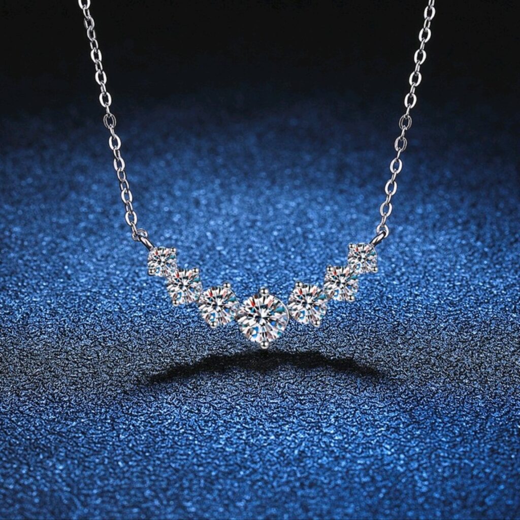 7 Stone, Moissanite diamond Necklace