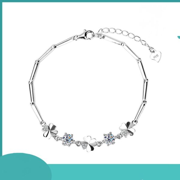 Four Leaf Clover, Moissanite Diamond Bracelet - MSS003 - Image 3