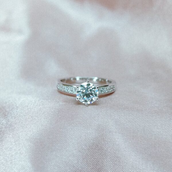 Side Accent Solitaire Diamond Ring, Moissanite diamond Ring - PTJ017 - Image 3