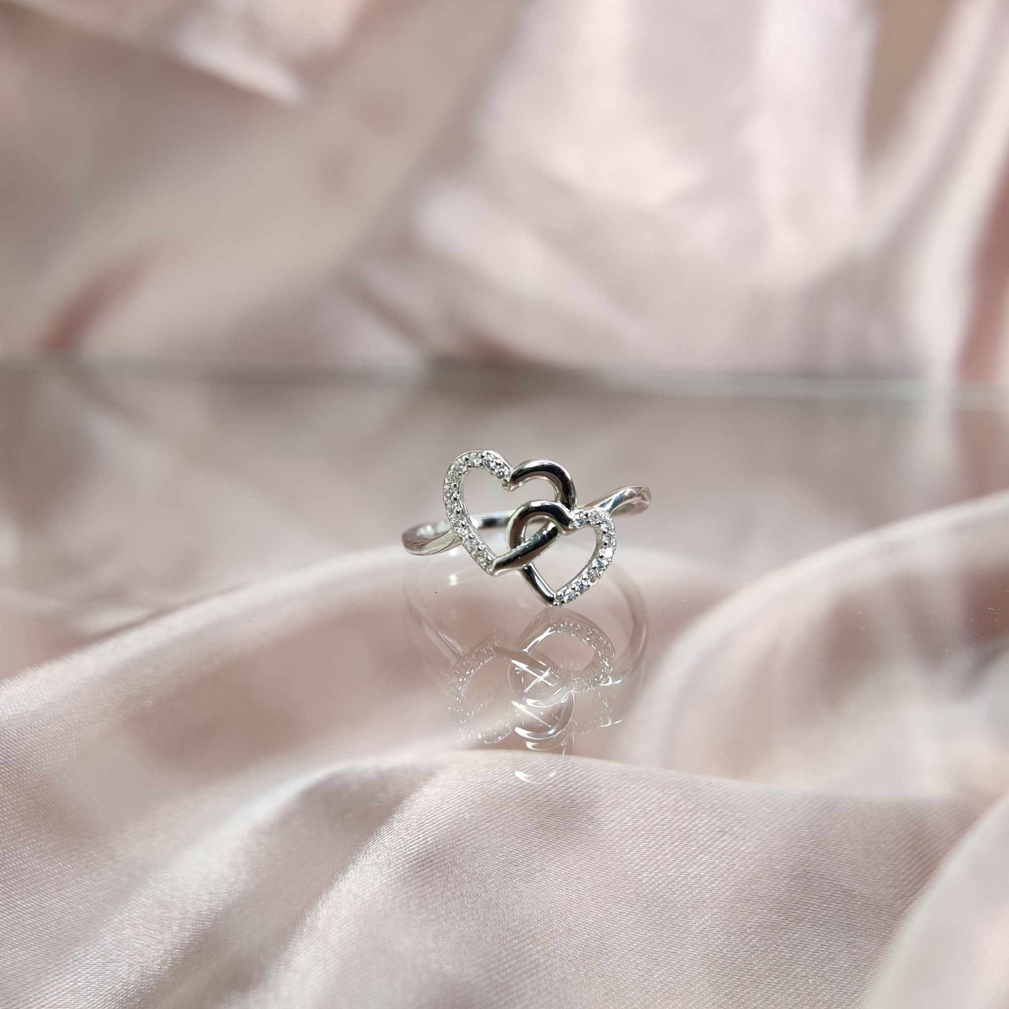 Double Heart Zirconia American Diamond Ring RIVZ001