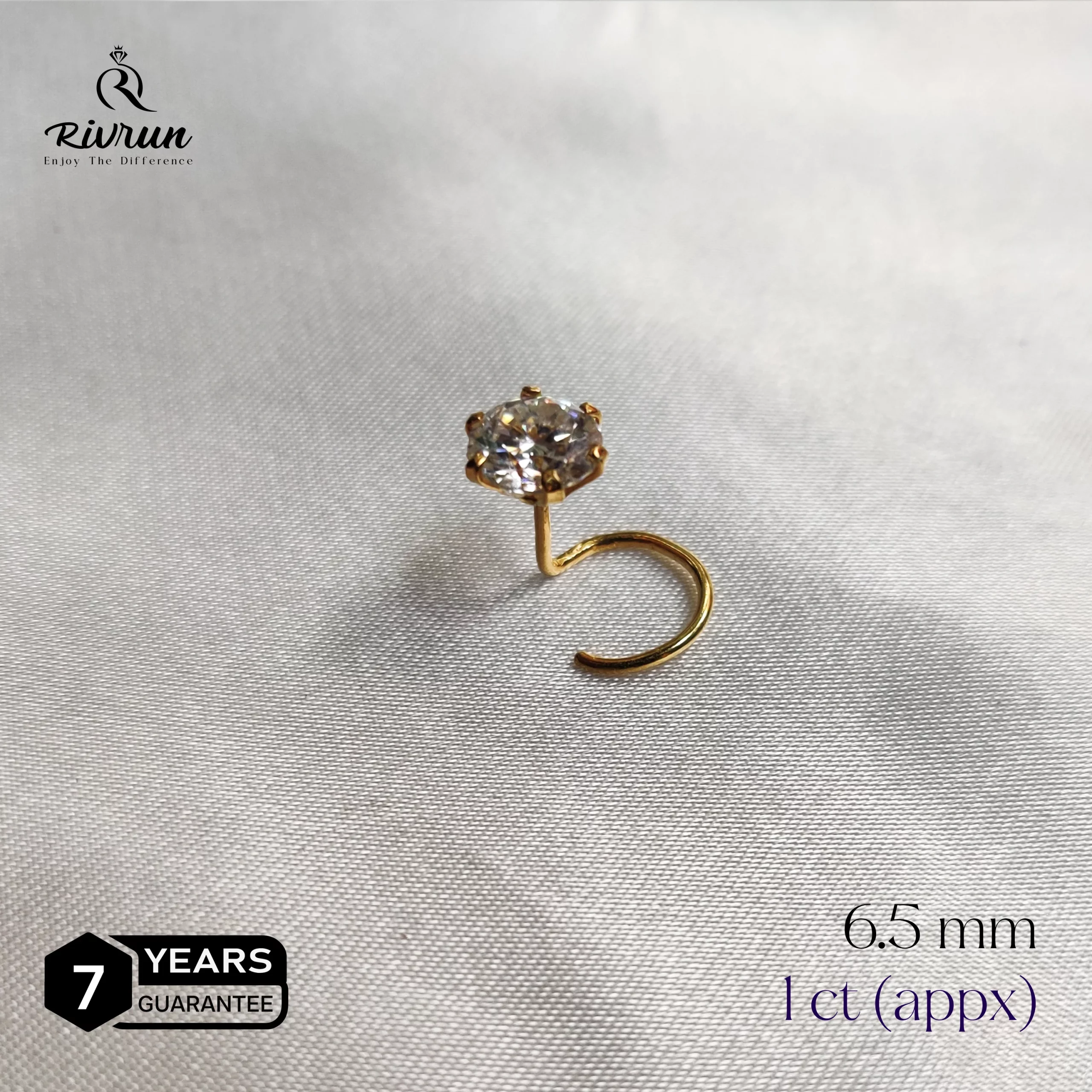 One carat 'h shape push' Moissanite Nosepin - 6.5mm Moissanite Diamond