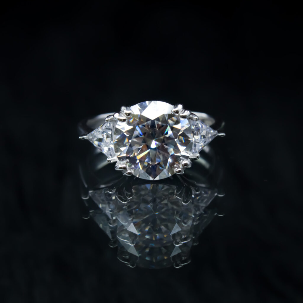 5ct Triangle accent Solitaire, Moissanite Diamond Ring