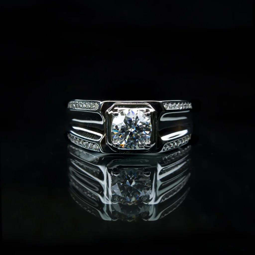 Iced out double row Male Ring, Moissanite diamond Rings