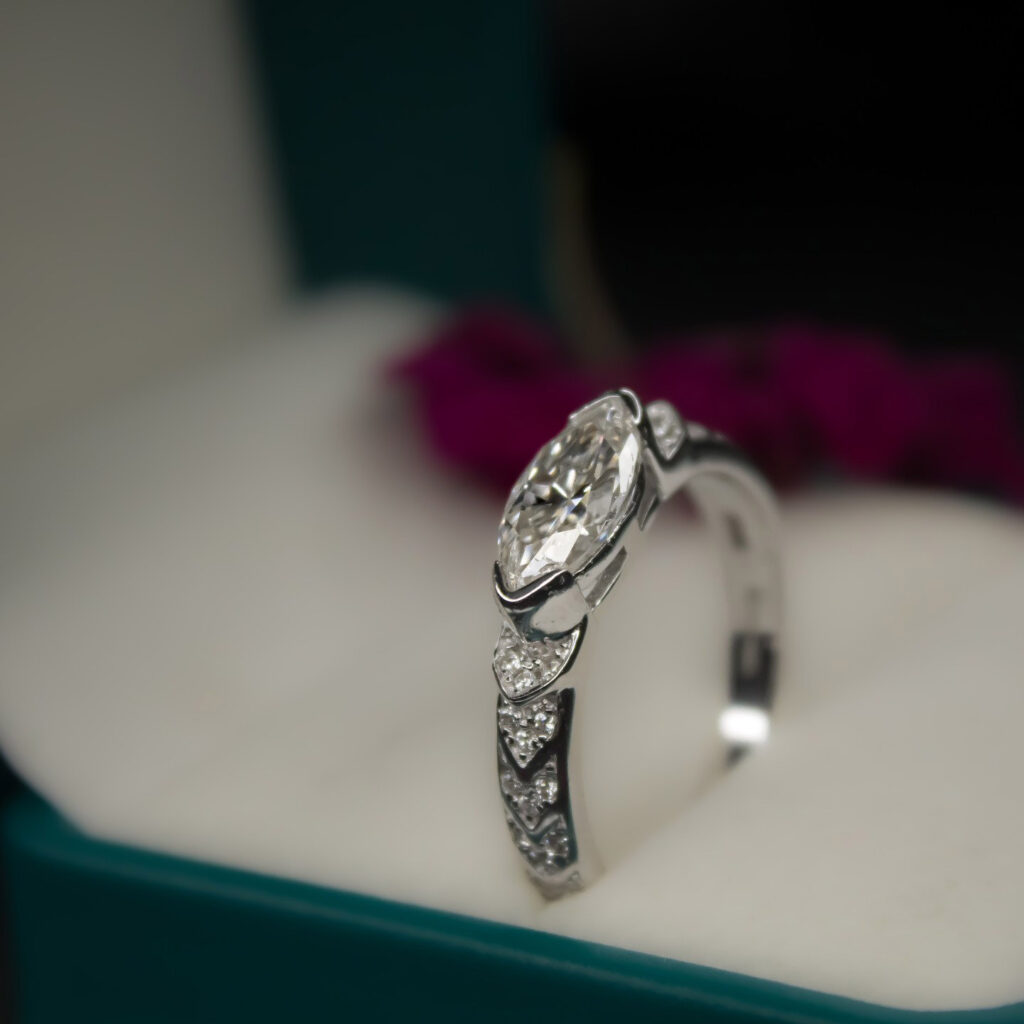 Luxury Flat Marquise, Moissanite diamond Rings