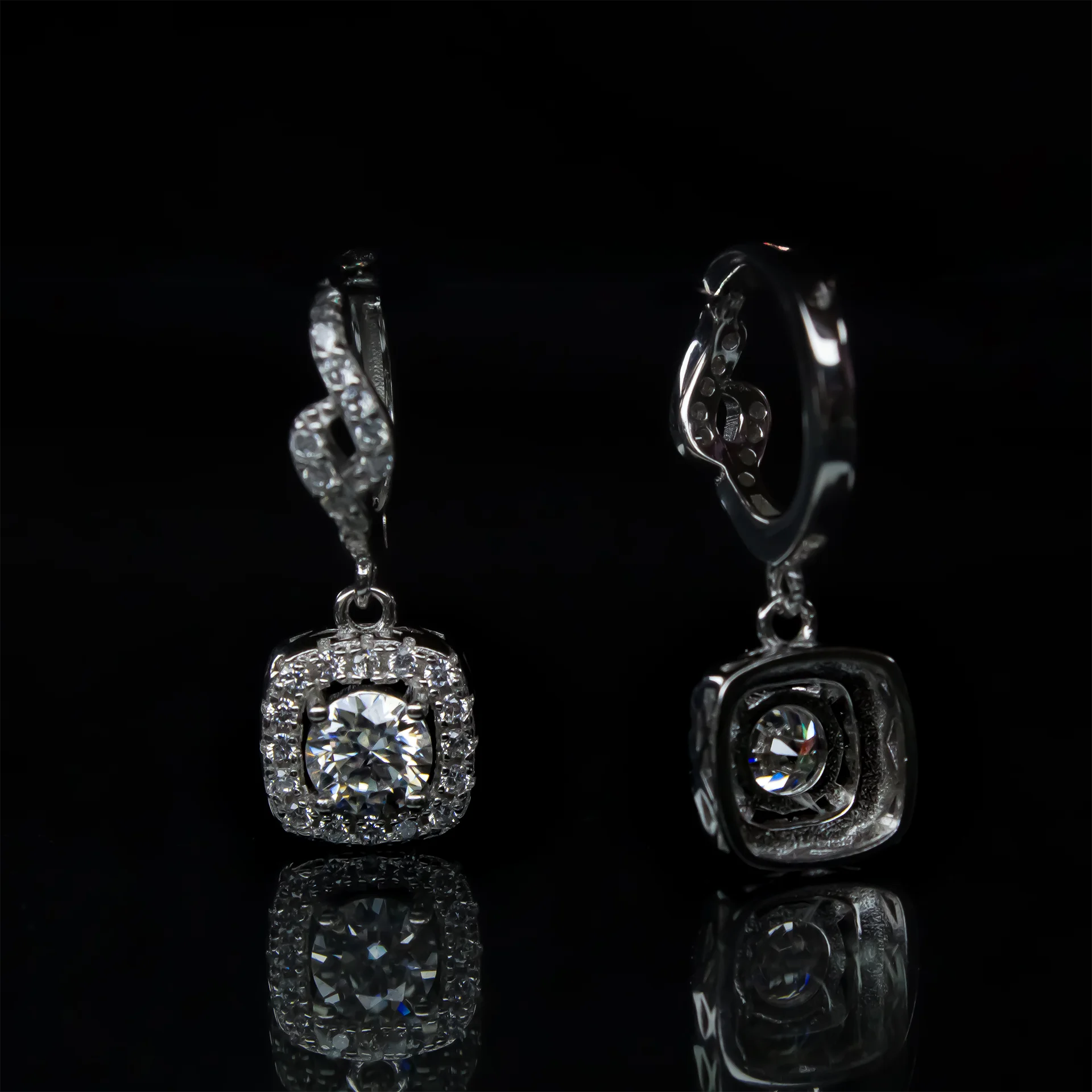 Bali luxury square, Moissanite simple earrings - VIZE030s