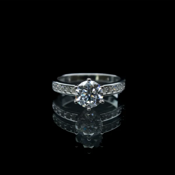 Side Accent Solitaire Diamond Ring, Moissanite diamond Ring - PTJ017