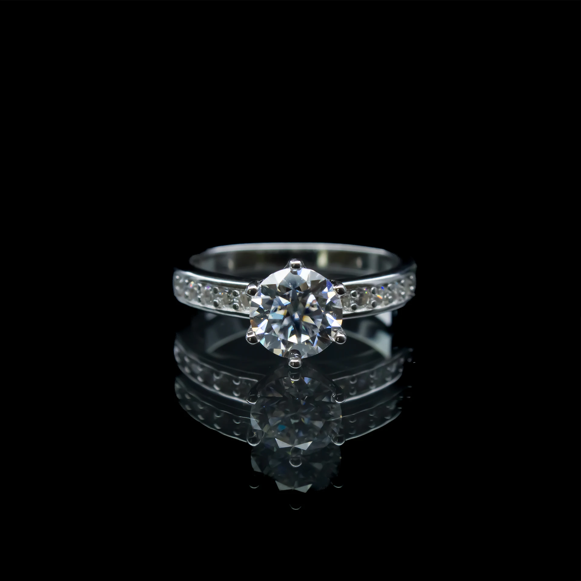 Side Accent Solitaire Diamond Ring, Moissanite diamond Ring - PTJ017