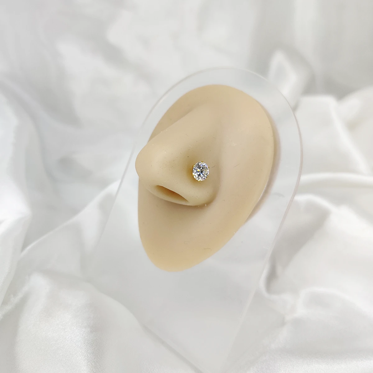 One carat 'h shape push' Moissanite Nosepin - 6.5mm Moissanite Diamond
