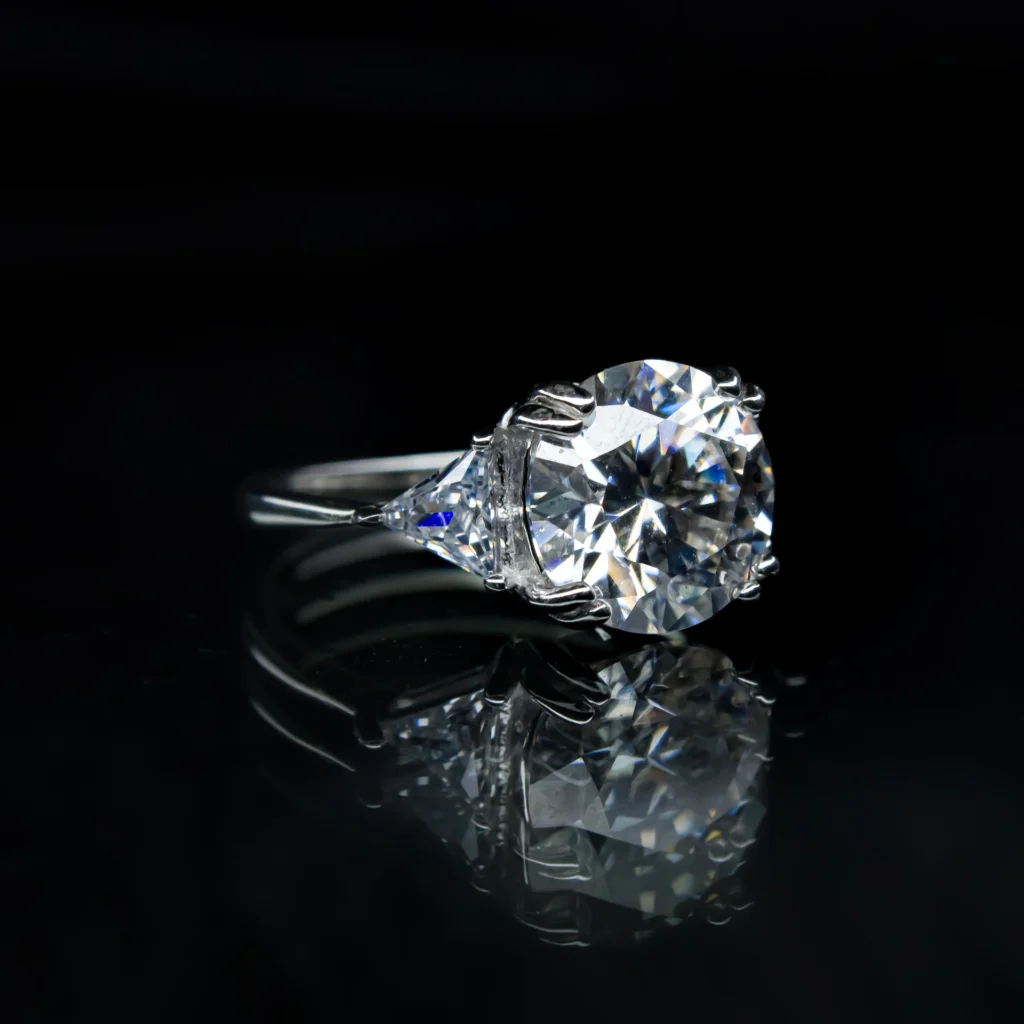 5ct Triangle accent Solitaire, Moissanite Diamond Ring