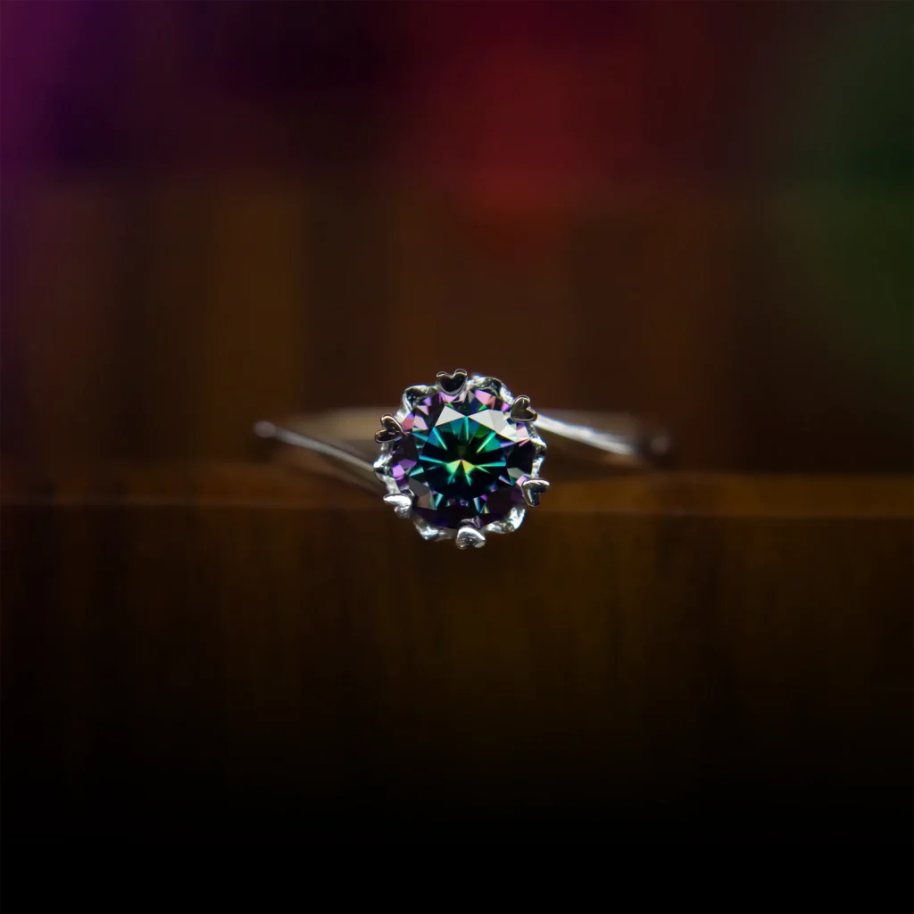 Aurora Rainbow-Blue Moissanite Solitaire Ring - MSJ020RB