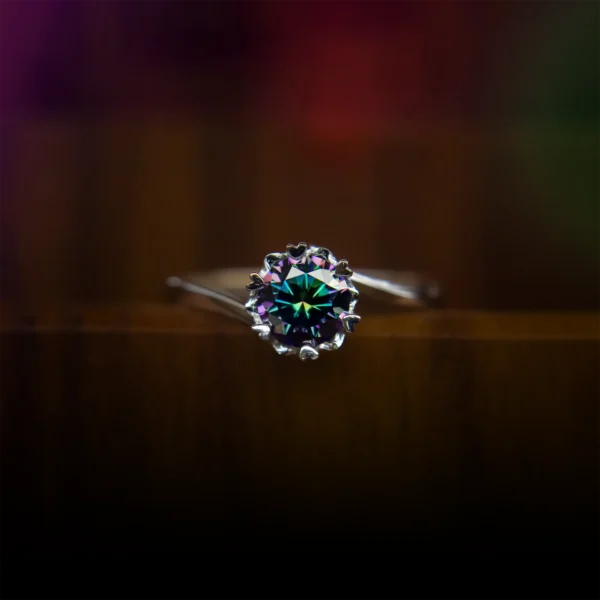Aurora Rainbow-Blue Moissanite Solitaire Ring - MSJ020RB