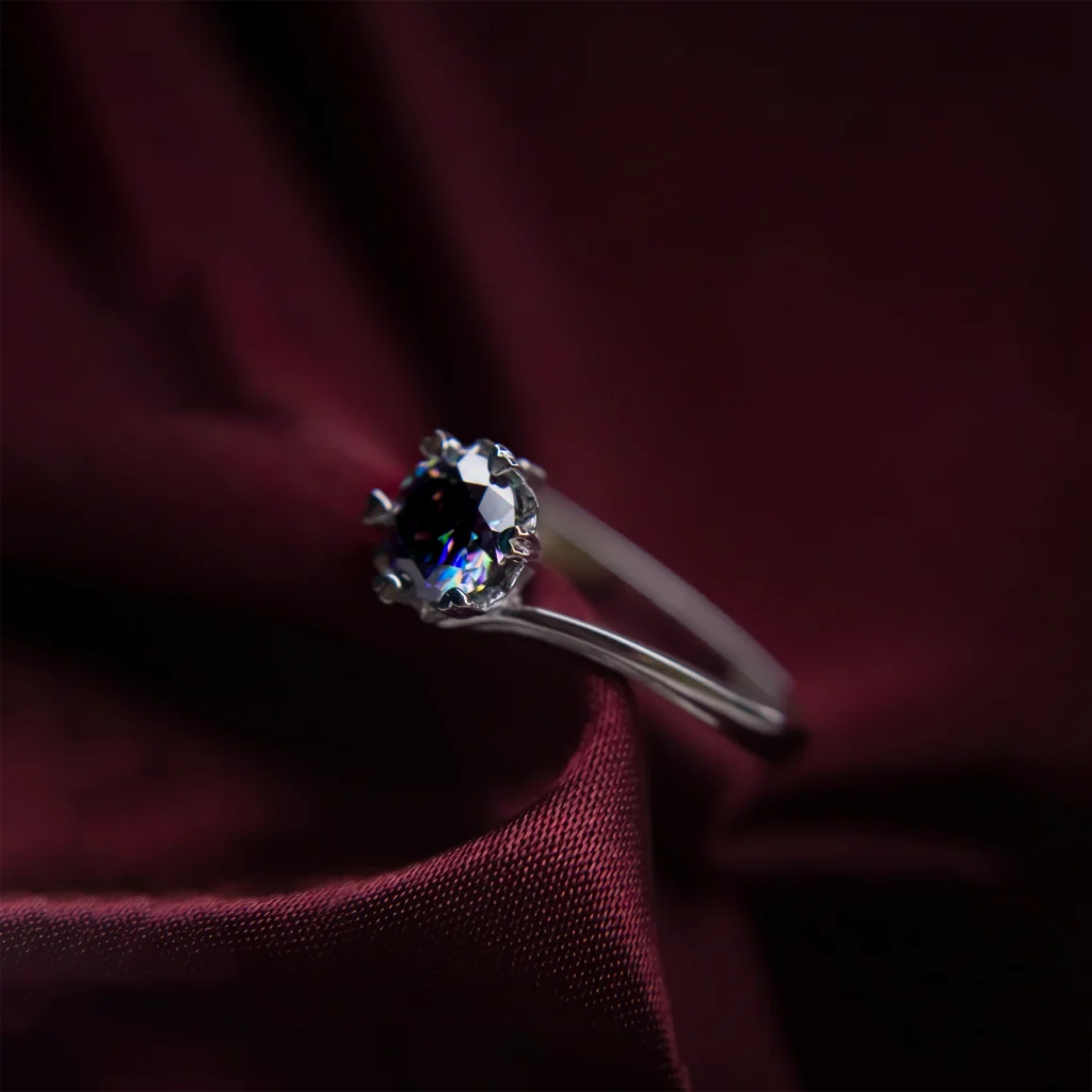 Aurora Rainbow-Blue Moissanite Solitaire Ring