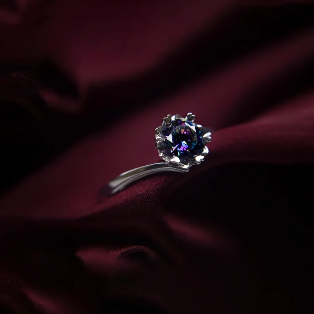 Aurora Rainbow-Blue Moissanite Solitaire Ring