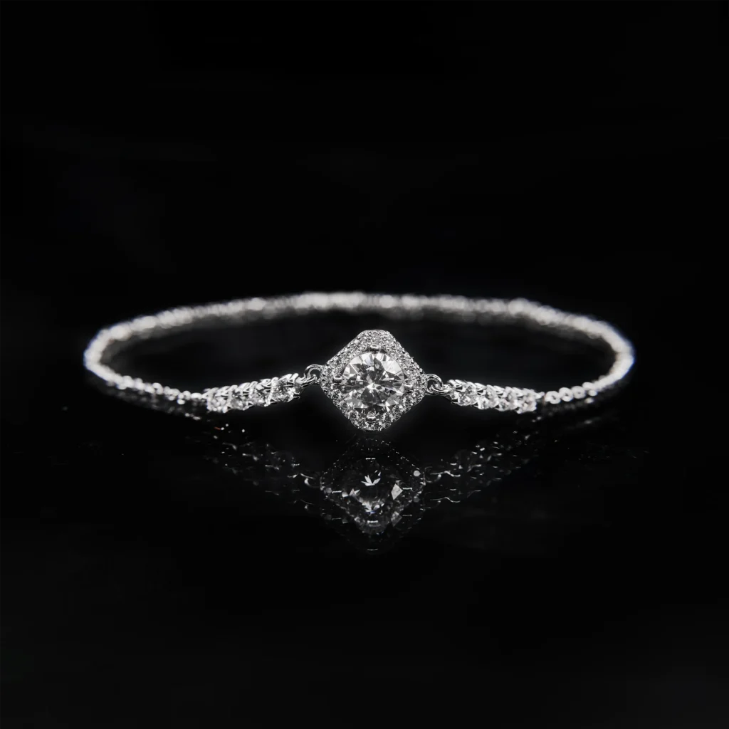 Luxury Cushion Halo Round Moissanite Bracelet, Adjustable Slider Chain - VIZS003