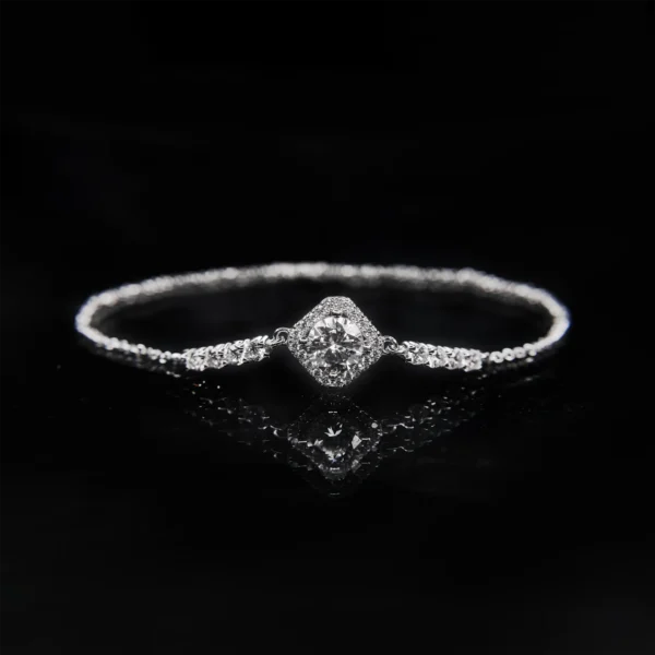 Luxury Cushion Halo Round Moissanite Bracelet, Adjustable Slider Chain - VIZS003