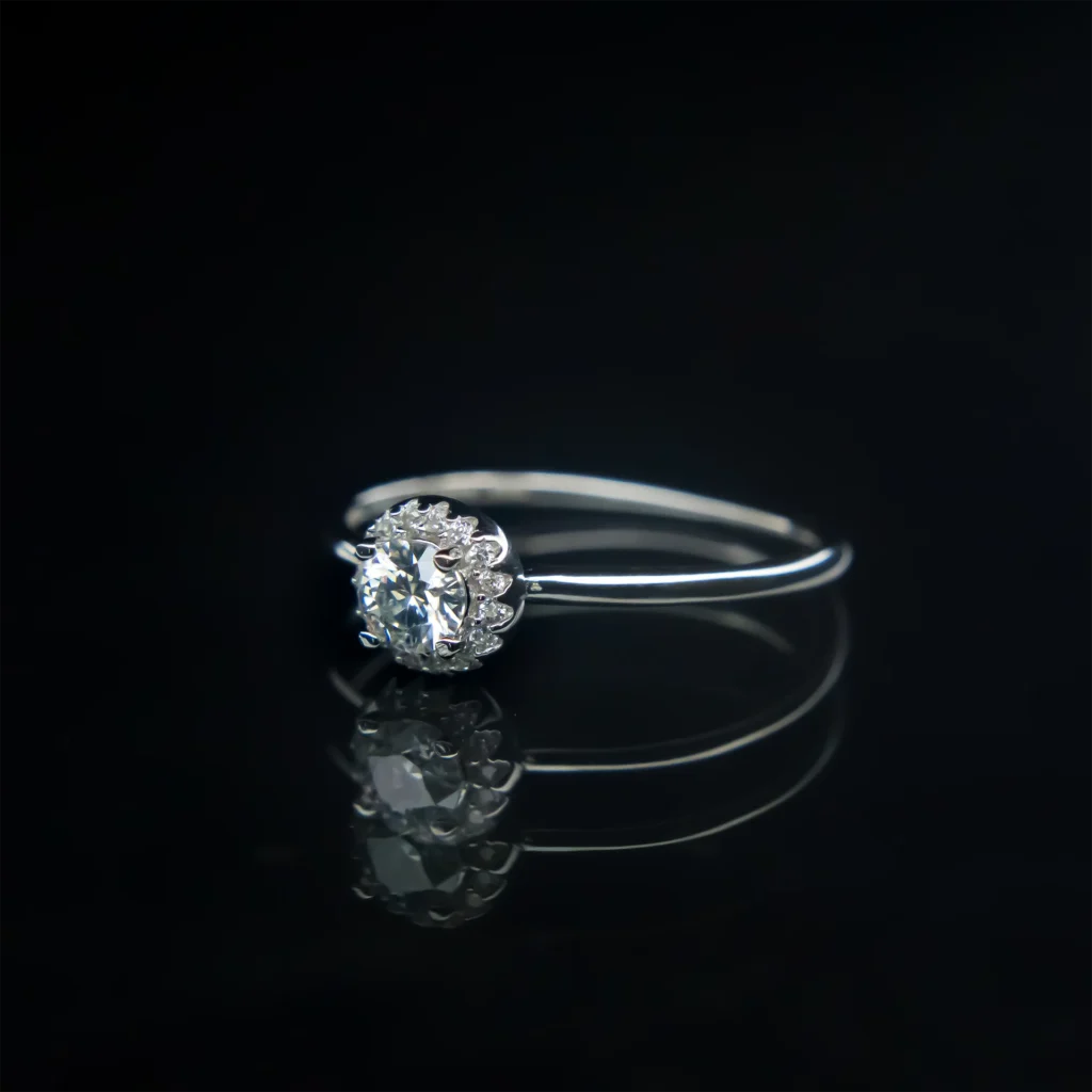 Platinum Round Bun, Moissanite Diamond Ring