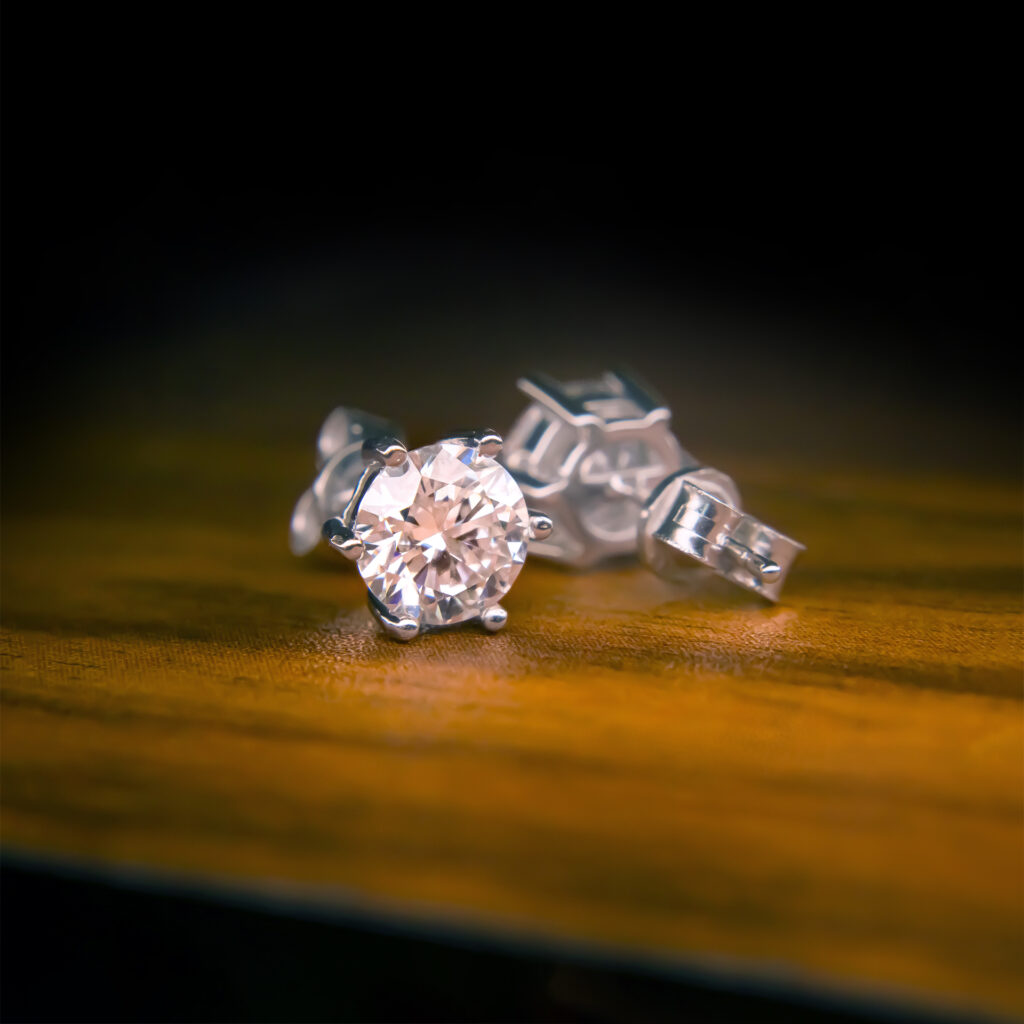 Six-Prong Round Moissanite Stud Earrings - 1ct each, Butterfly Push