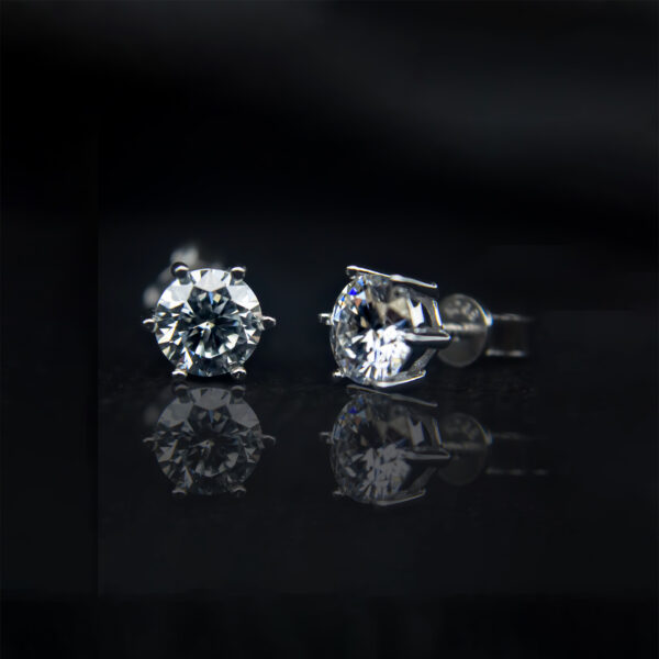Six-Prong Round Moissanite Stud Earrings - 1ct each, Butterfly Push- VIZE062