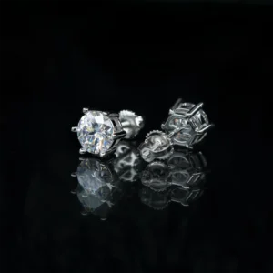 Solitaire Stud Moissanite Diamond Earrings, 1ct each, Screw Back