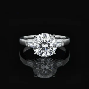 Tapered Baguette Trilogy Solitaire, Full Moissanite diamond Rings