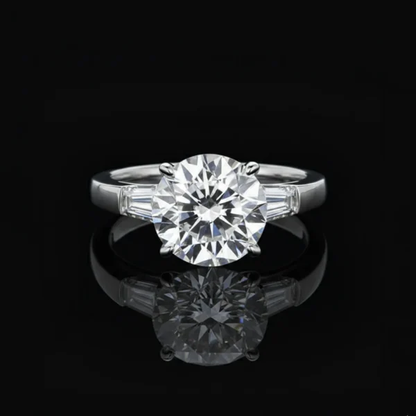 Tapered Baguette Trilogy Solitaire, Full Moissanite diamond Rings