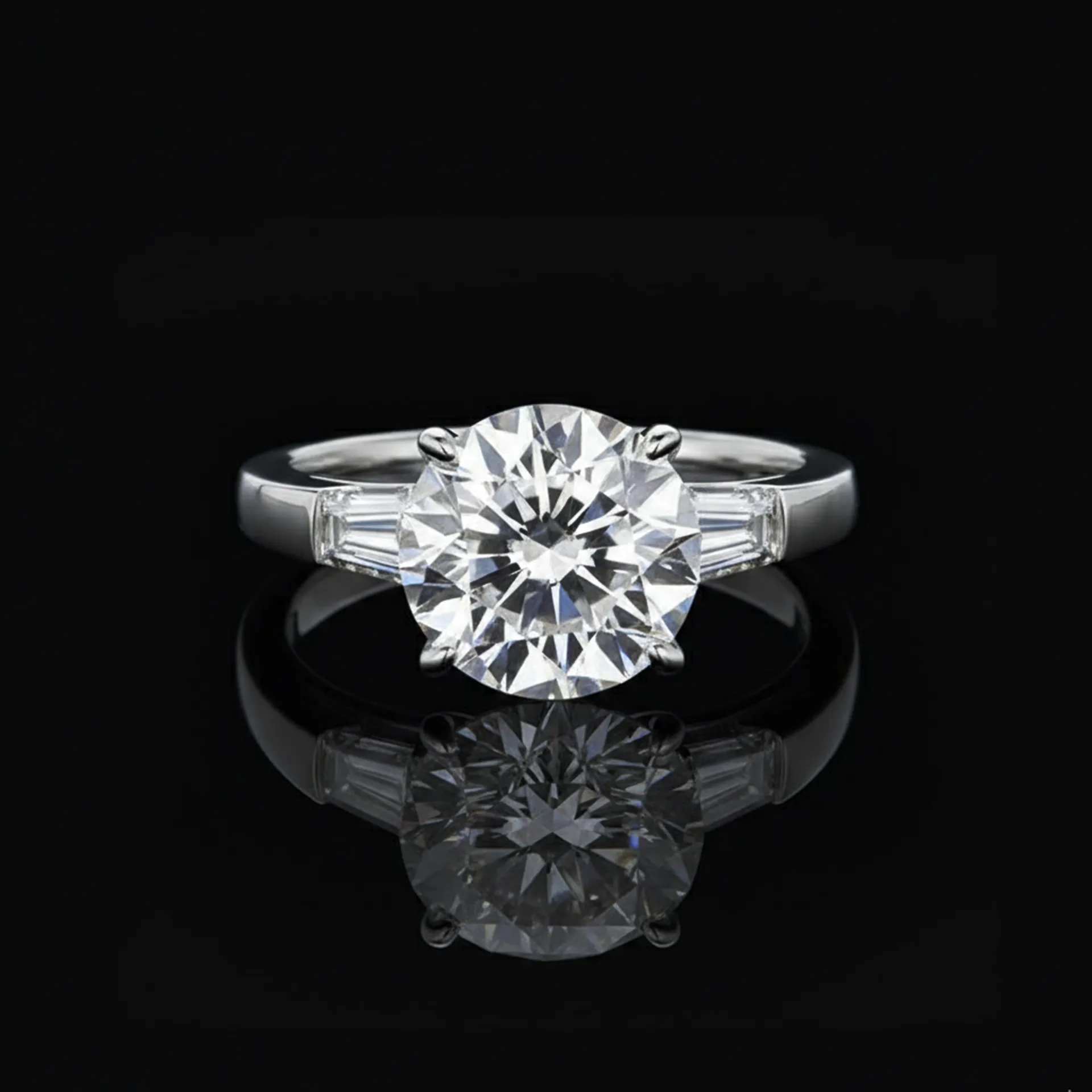 Tapered Baguette Trilogy Solitaire, Full Moissanite diamond Rings - Image 1